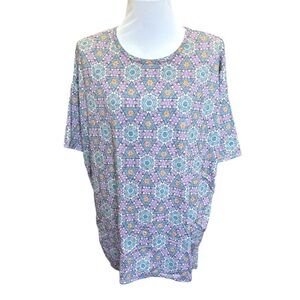 NWT LuLaRoe Oversized Blue Green Pink Yellow Patterned Tee Top Size XS